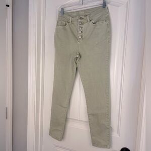 ANA High-Rise Green Button Fly Skinny Jeans